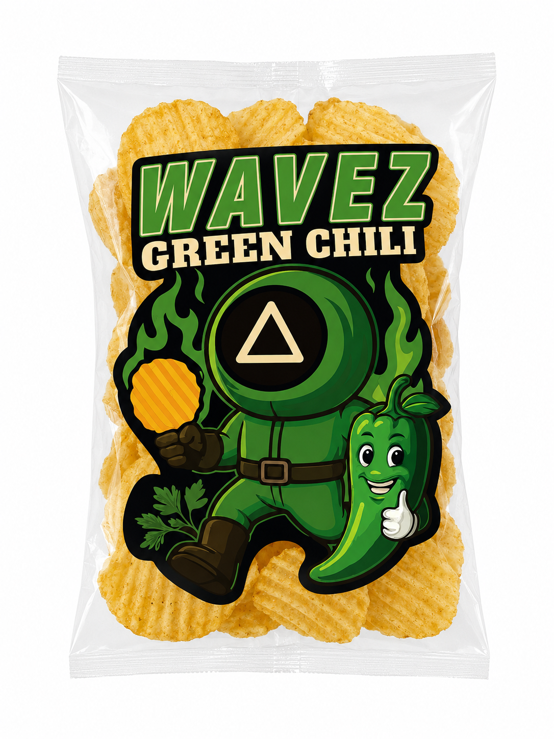 Wavez Green Chili – Bold & Spicy Crinkle Crunch Chips